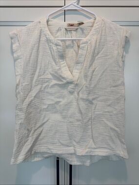 Faherty White Split-Neck Cap Sleeve Tunic size S